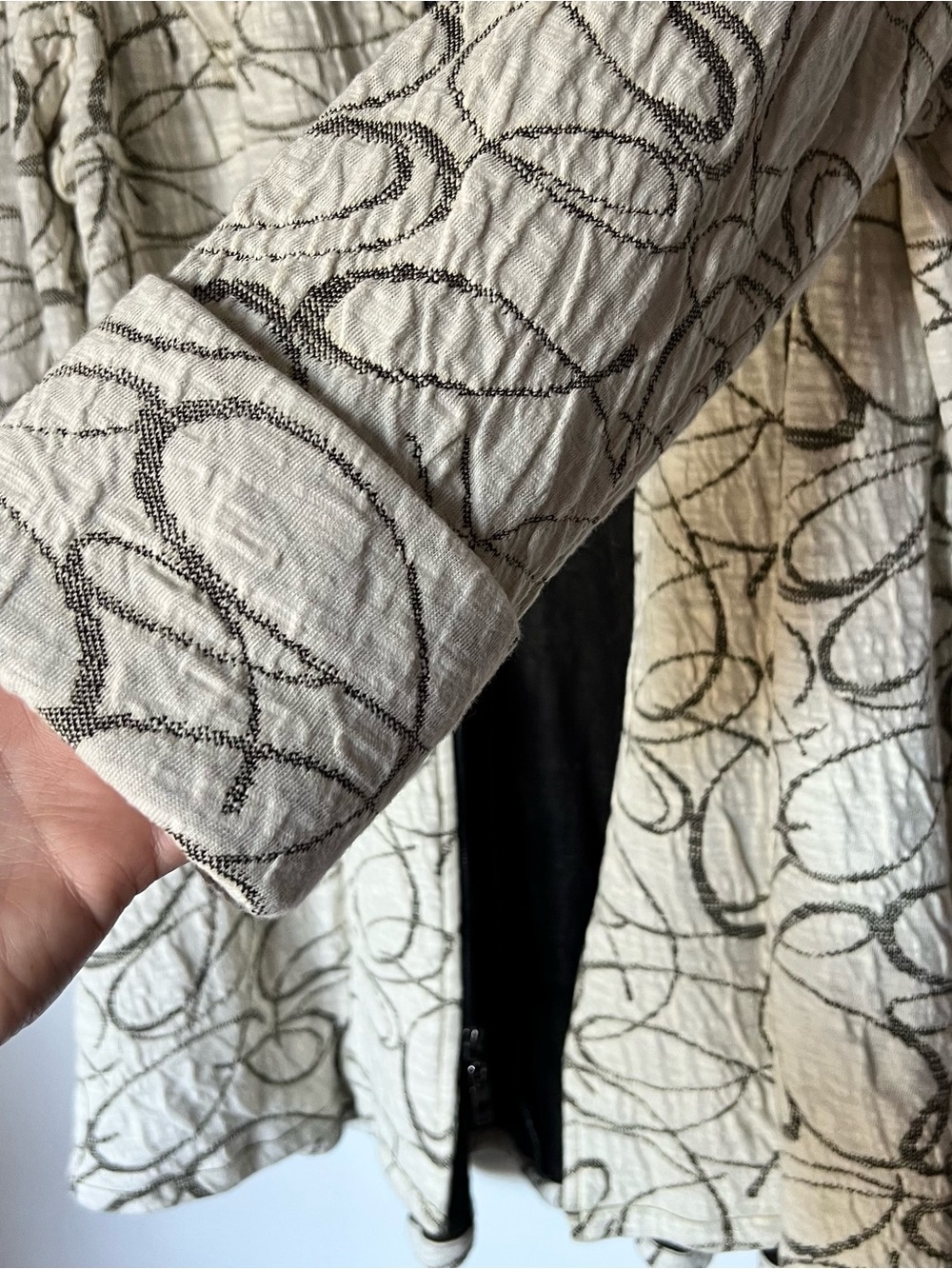 IC by Connie K Textured Swing Jacket Cream Black Abstract Swirl Size M - Picture 4 of 6